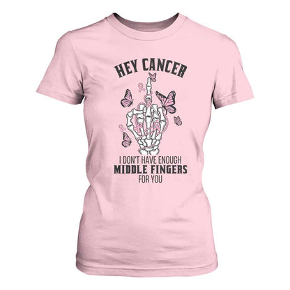Breast Cancer Warrior Support T Shirt For Women I Dont Have Enough Middle Fingers Pink Ribbon Skeleton