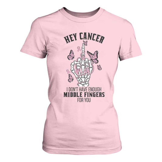Breast Cancer Warrior Support T Shirt For Women I Dont Have Enough Middle Fingers Pink Ribbon Skeleton