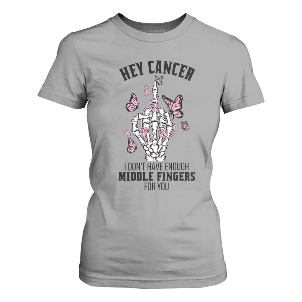 Breast Cancer Warrior Support T Shirt For Women I Dont Have Enough Middle Fingers Pink Ribbon Skeleton