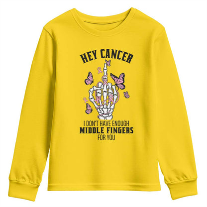 Breast Cancer Warrior Support Youth Sweatshirt I Dont Have Enough Middle Fingers Pink Ribbon Skeleton