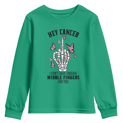 Breast Cancer Warrior Support Youth Sweatshirt I Dont Have Enough Middle Fingers Pink Ribbon Skeleton
