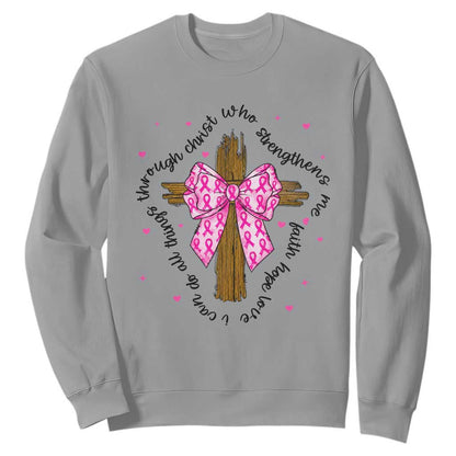 Christian Breast Cancer Support Sweatshirt I Can Do All Things Through Christ