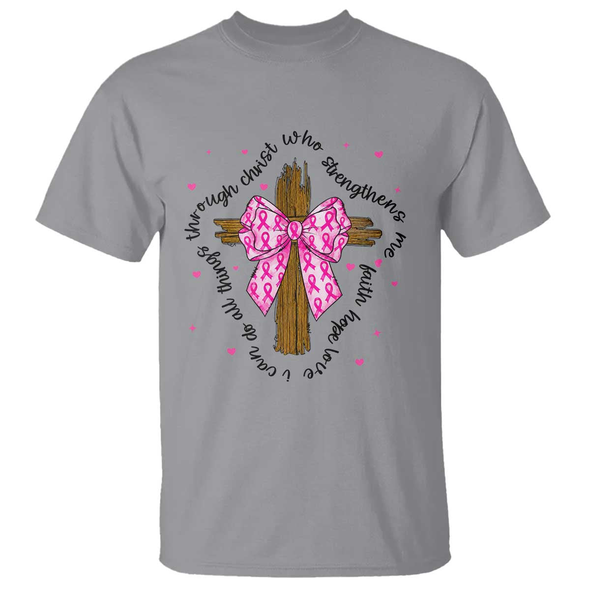 Christian Breast Cancer Support T Shirt I Can Do All Things Through Christ