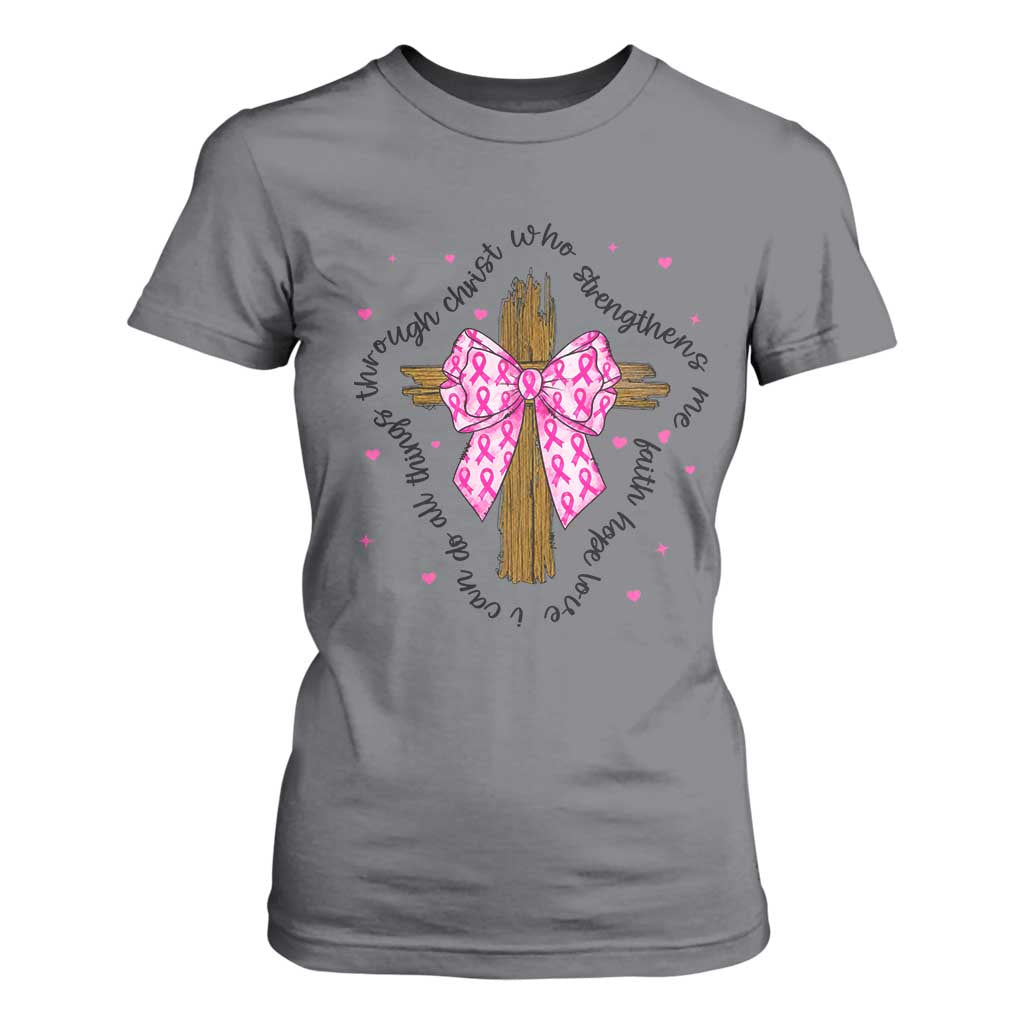 Christian Breast Cancer Support T Shirt For Women I Can Do All Things Through Christ