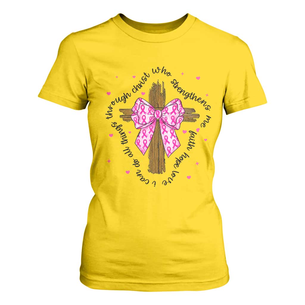 Christian Breast Cancer Support T Shirt For Women I Can Do All Things Through Christ