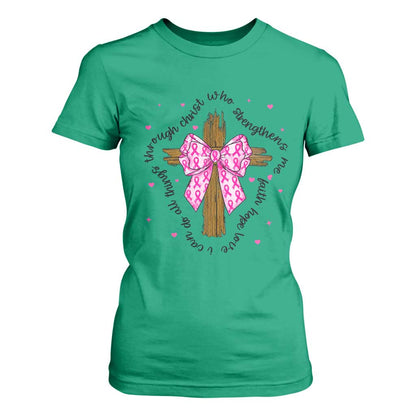 Christian Breast Cancer Support T Shirt For Women I Can Do All Things Through Christ