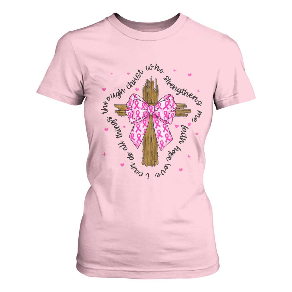 Christian Breast Cancer Support T Shirt For Women I Can Do All Things Through Christ