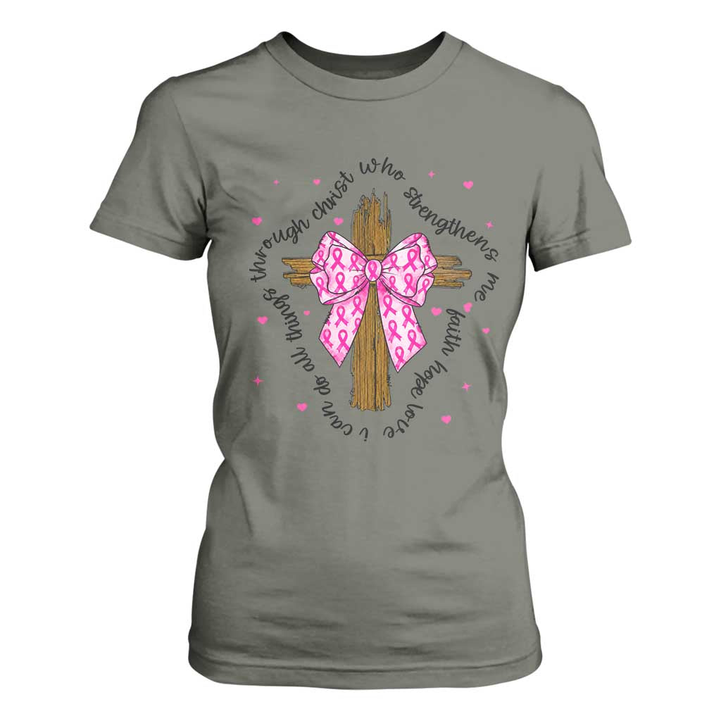 Christian Breast Cancer Support T Shirt For Women I Can Do All Things Through Christ