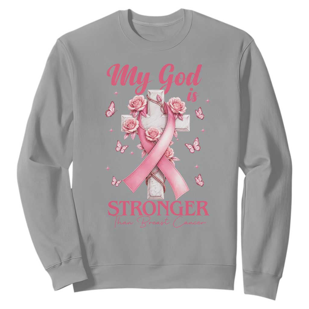 My God Is Stronger Than Breast Cancer Sweatshirt Christian Warrior Support