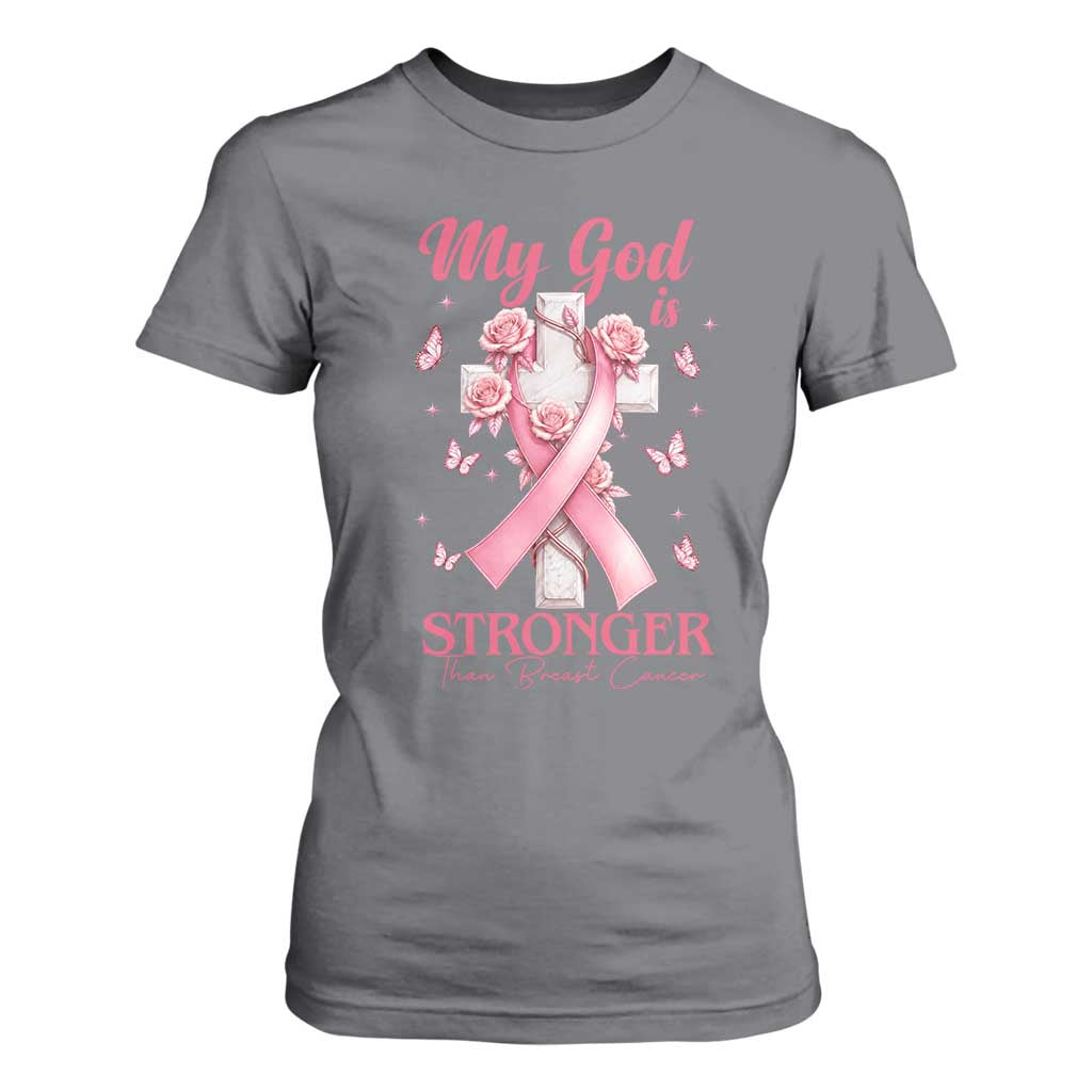 My God Is Stronger Than Breast Cancer T Shirt For Women Christian Warrior Support