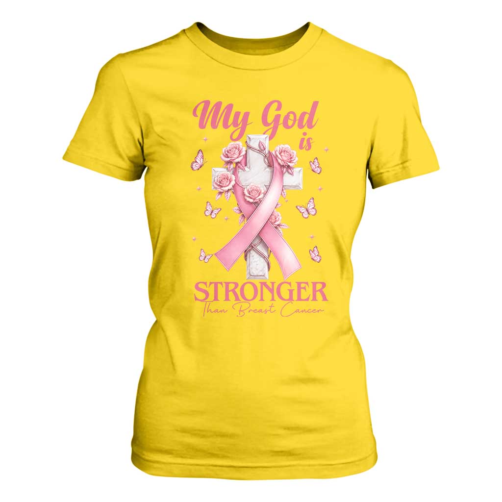 My God Is Stronger Than Breast Cancer T Shirt For Women Christian Warrior Support