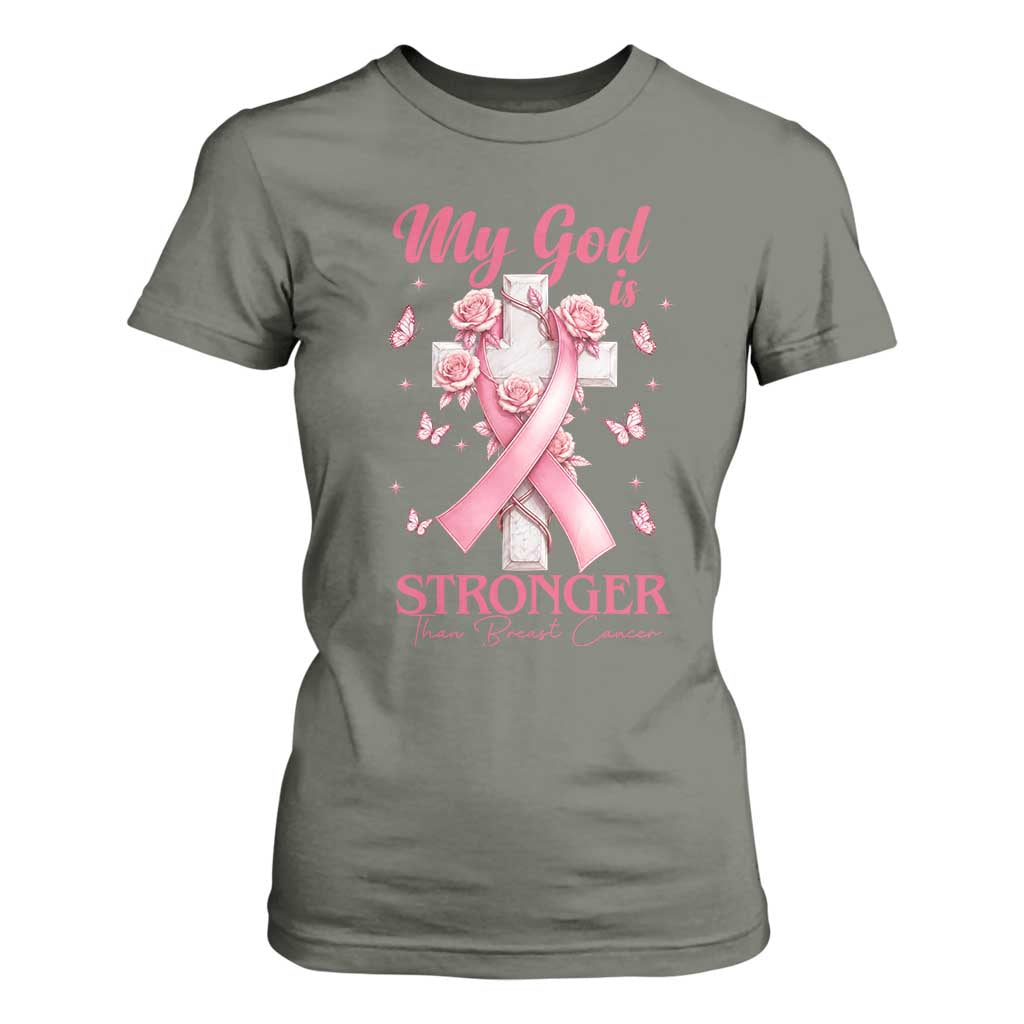 My God Is Stronger Than Breast Cancer T Shirt For Women Christian Warrior Support