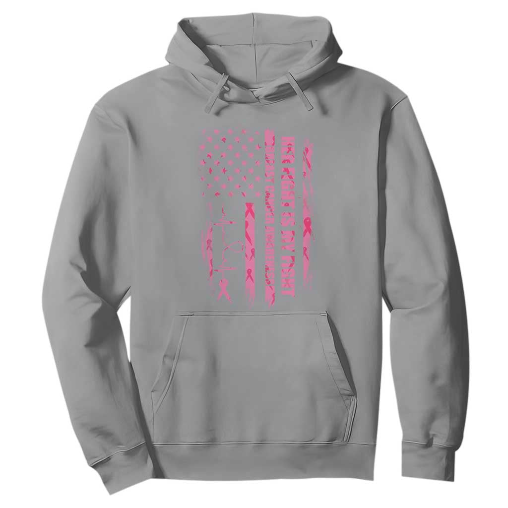 Patriotic Breast Cancer Support Warrior Gift Hoodie Her Fight My Fight