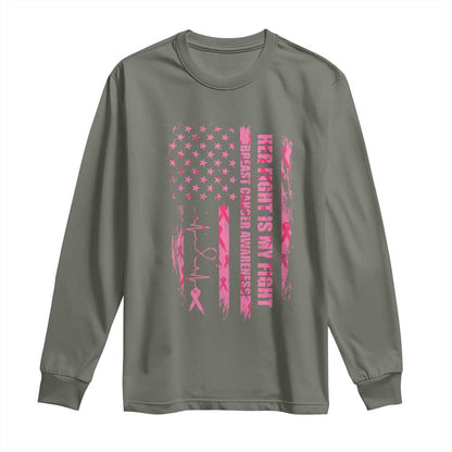 Patriotic Breast Cancer Support Warrior Gift Long Sleeve Shirt Her Fight My Fight
