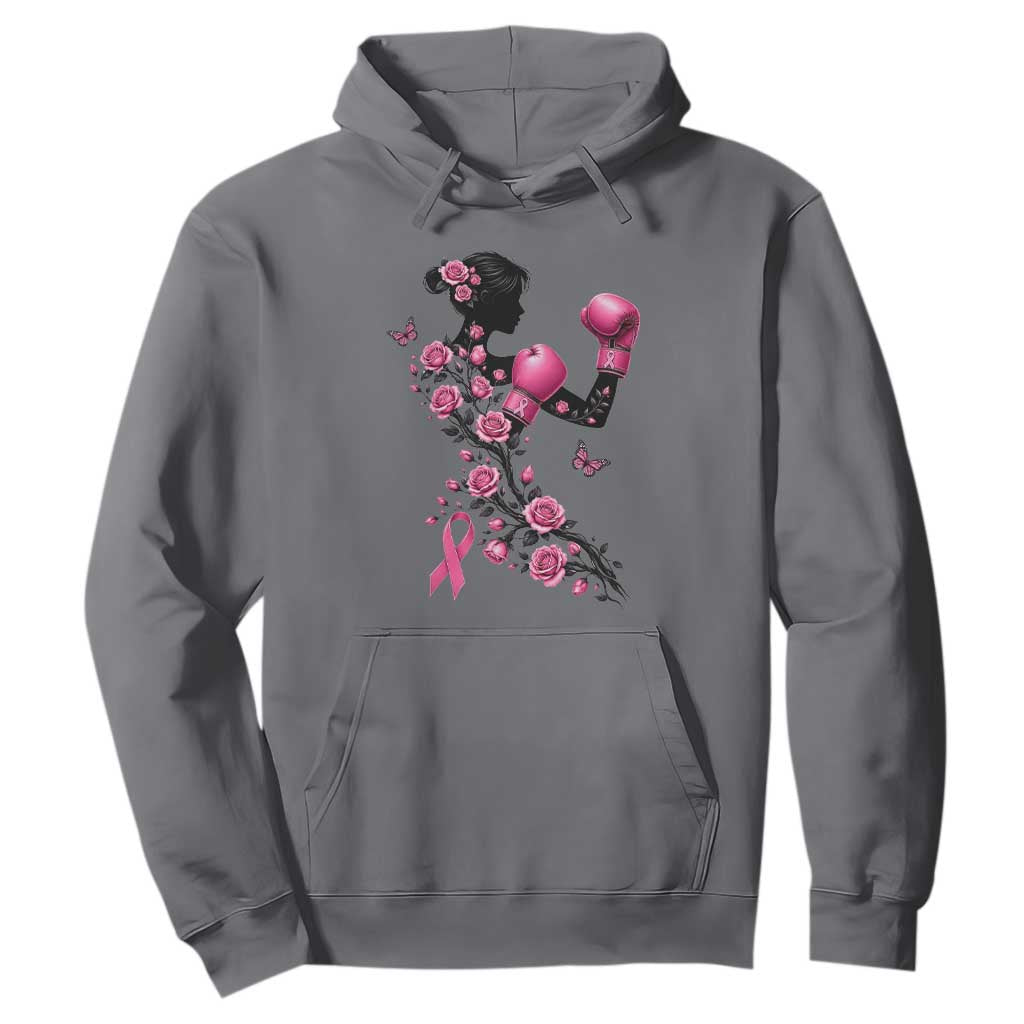 Breast Cancer Warrior Hoodie Pink Boxing Gloves Floral Ribbon Courage