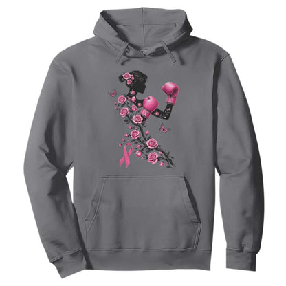 Breast Cancer Warrior Hoodie Pink Boxing Gloves Floral Ribbon Courage
