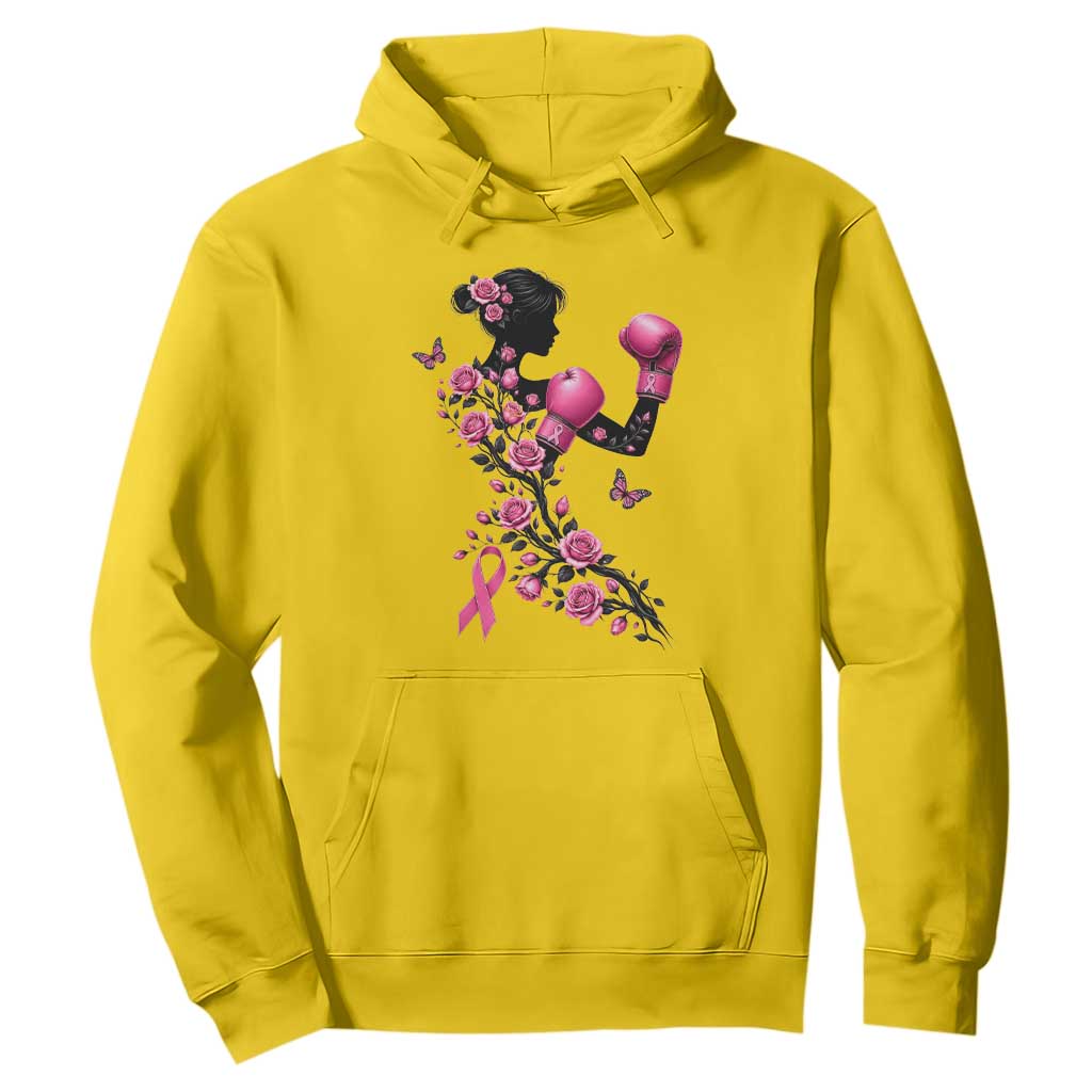 Breast Cancer Warrior Hoodie Pink Boxing Gloves Floral Ribbon Courage
