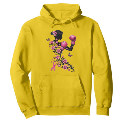 Breast Cancer Warrior Hoodie Pink Boxing Gloves Floral Ribbon Courage