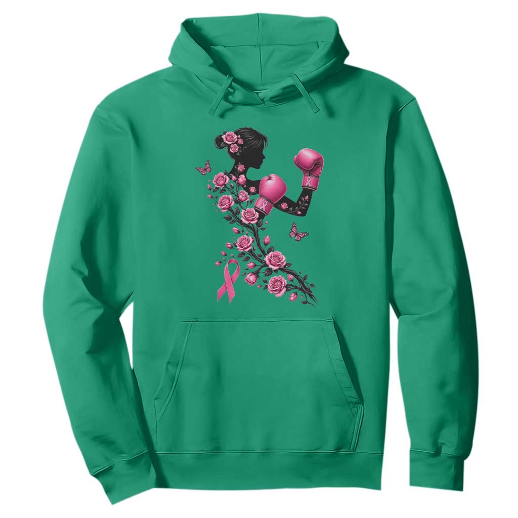 Breast Cancer Warrior Hoodie Pink Boxing Gloves Floral Ribbon Courage
