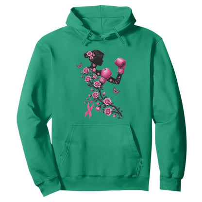 Breast Cancer Warrior Hoodie Pink Boxing Gloves Floral Ribbon Courage