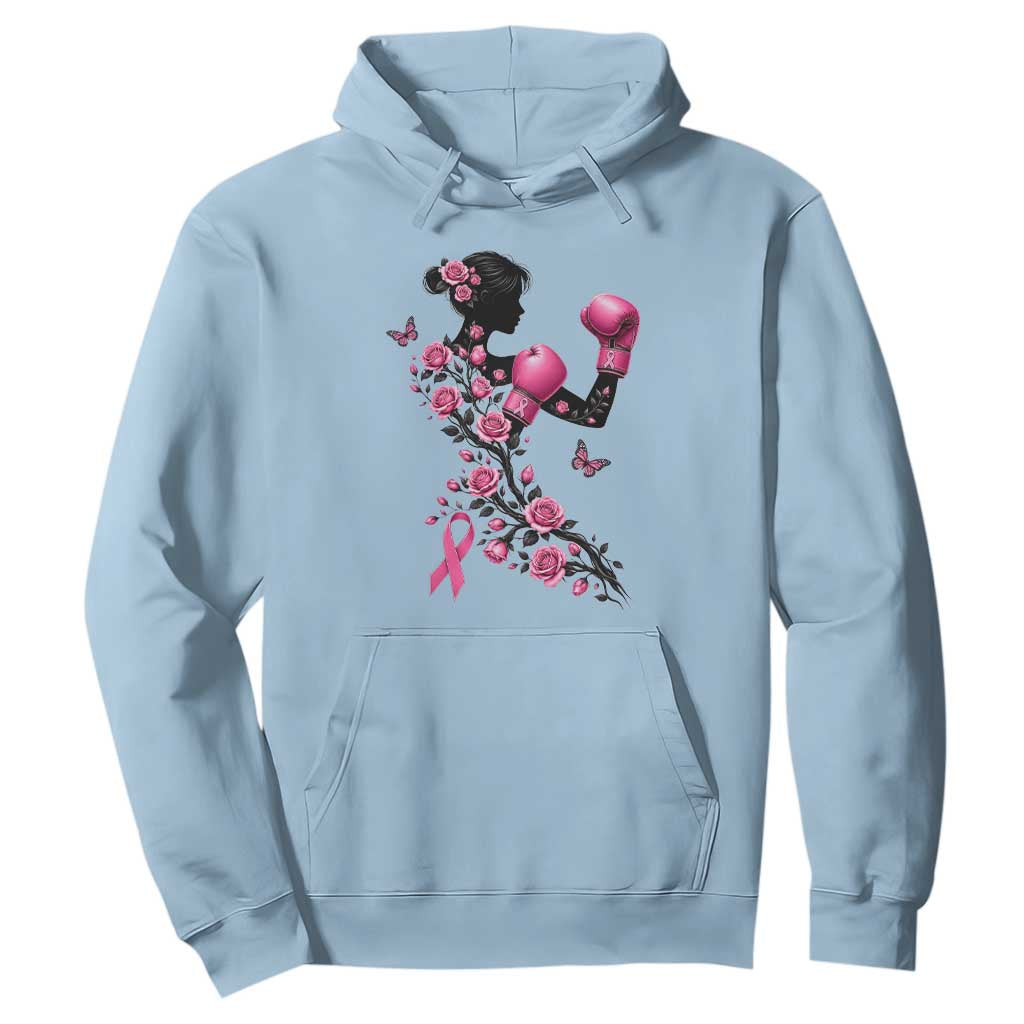 Breast Cancer Warrior Hoodie Pink Boxing Gloves Floral Ribbon Courage