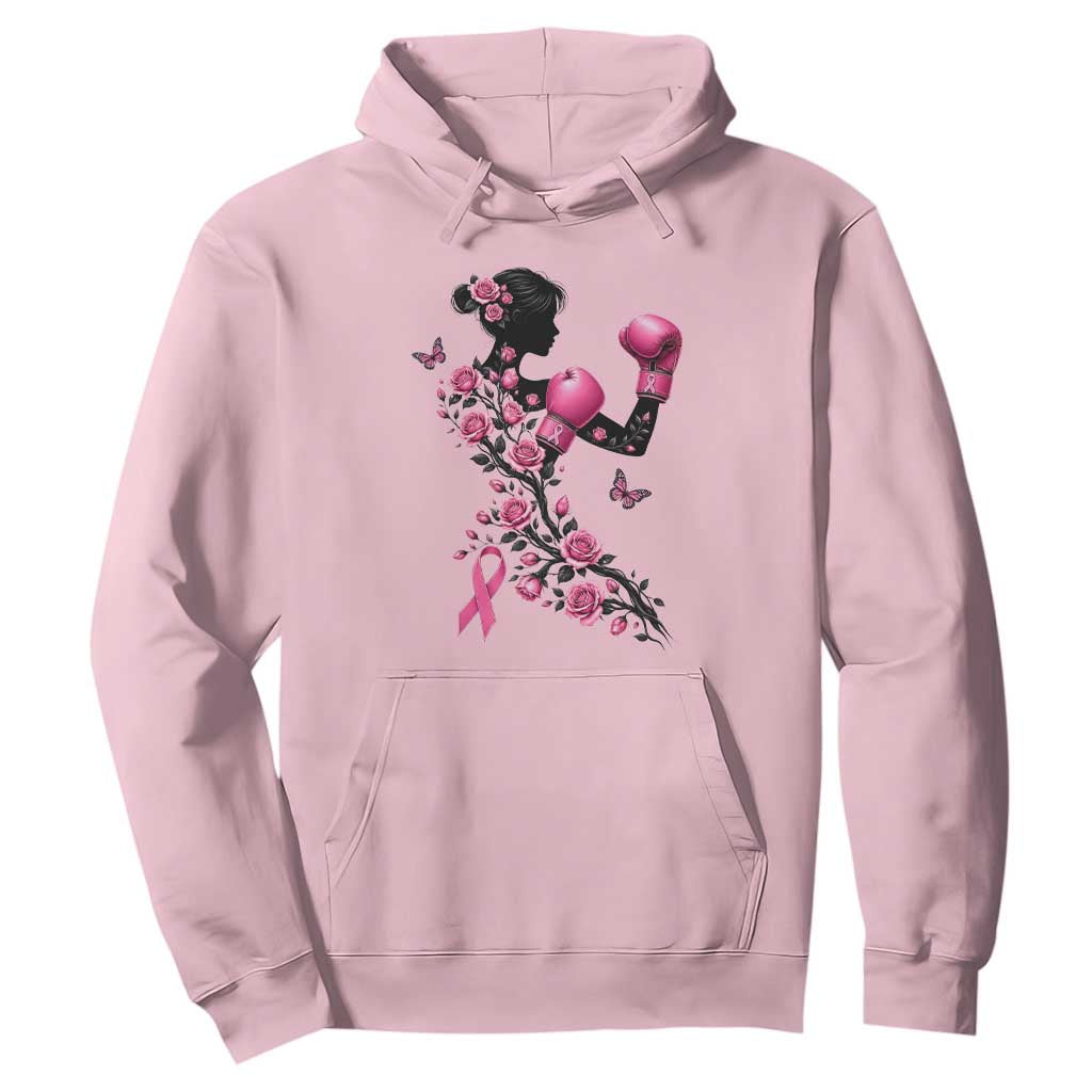 Breast Cancer Warrior Hoodie Pink Boxing Gloves Floral Ribbon Courage