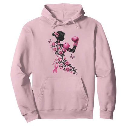 Breast Cancer Warrior Hoodie Pink Boxing Gloves Floral Ribbon Courage