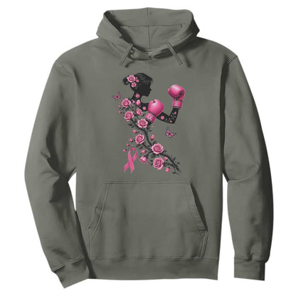 Breast Cancer Warrior Hoodie Pink Boxing Gloves Floral Ribbon Courage