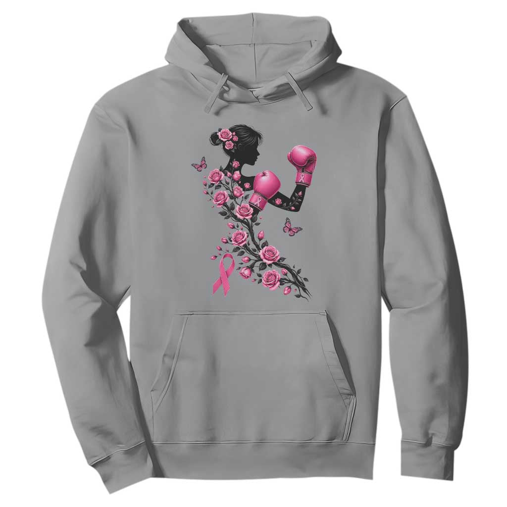 Breast Cancer Warrior Hoodie Pink Boxing Gloves Floral Ribbon Courage