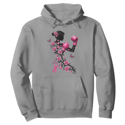 Breast Cancer Warrior Hoodie Pink Boxing Gloves Floral Ribbon Courage
