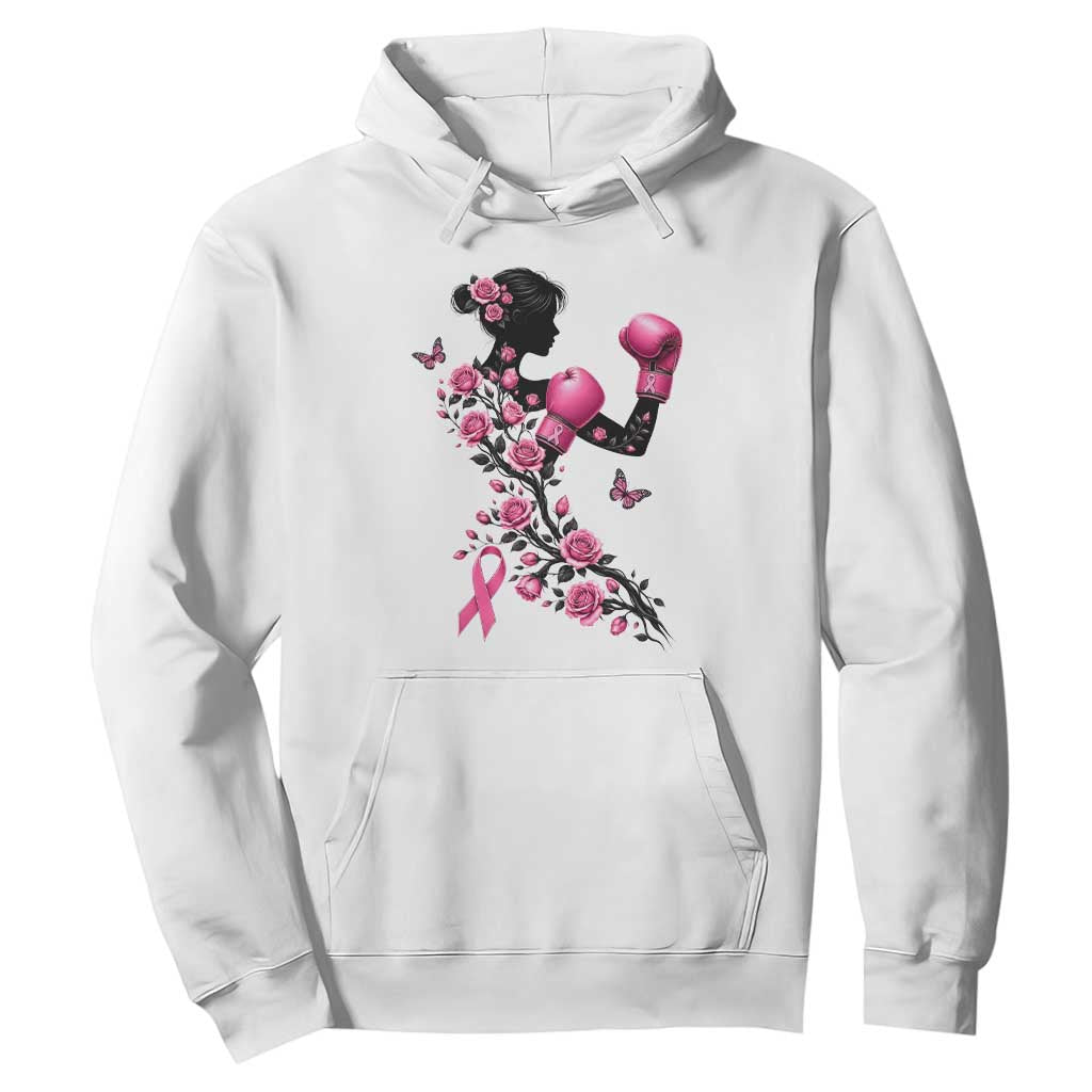 Breast Cancer Warrior Hoodie Pink Boxing Gloves Floral Ribbon Courage