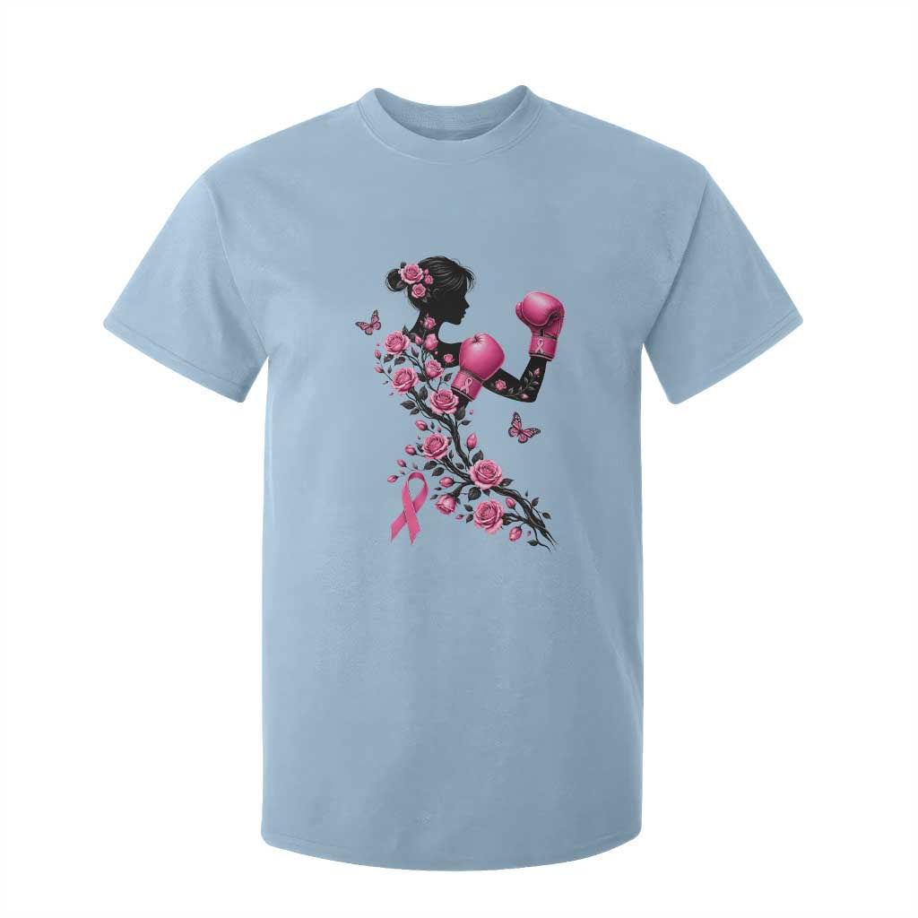 Breast Cancer Warrior T Shirt For Kid Pink Boxing Gloves Floral Ribbon Courage