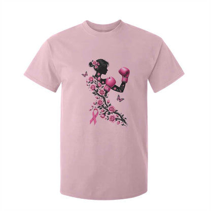 Breast Cancer Warrior T Shirt For Kid Pink Boxing Gloves Floral Ribbon Courage