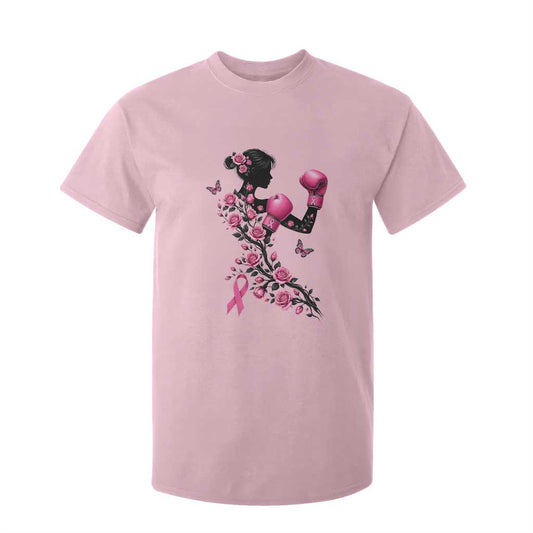 Breast Cancer Warrior T Shirt For Kid Pink Boxing Gloves Floral Ribbon Courage
