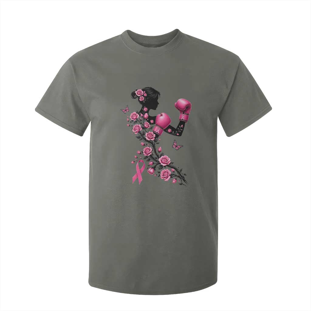 Breast Cancer Warrior T Shirt For Kid Pink Boxing Gloves Floral Ribbon Courage