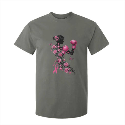 Breast Cancer Warrior T Shirt For Kid Pink Boxing Gloves Floral Ribbon Courage