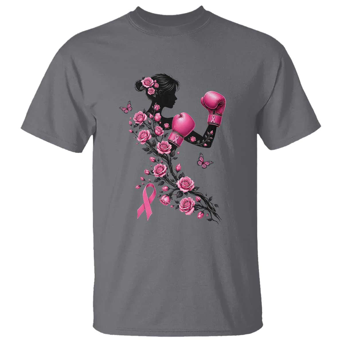 Breast Cancer Warrior T Shirt Pink Boxing Gloves Floral Ribbon Courage