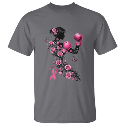 Breast Cancer Warrior T Shirt Pink Boxing Gloves Floral Ribbon Courage
