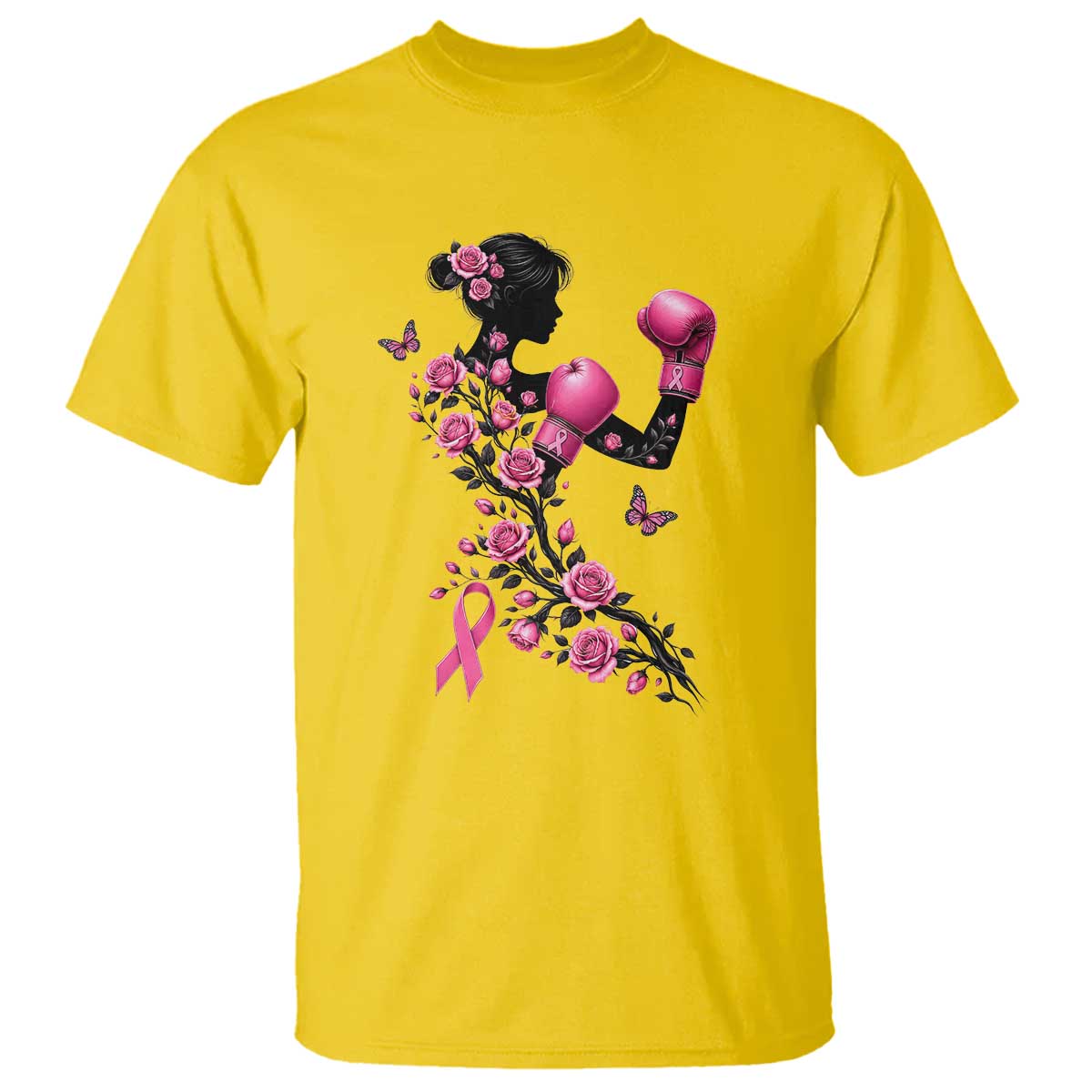 Breast Cancer Warrior T Shirt Pink Boxing Gloves Floral Ribbon Courage