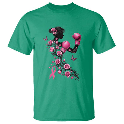 Breast Cancer Warrior T Shirt Pink Boxing Gloves Floral Ribbon Courage