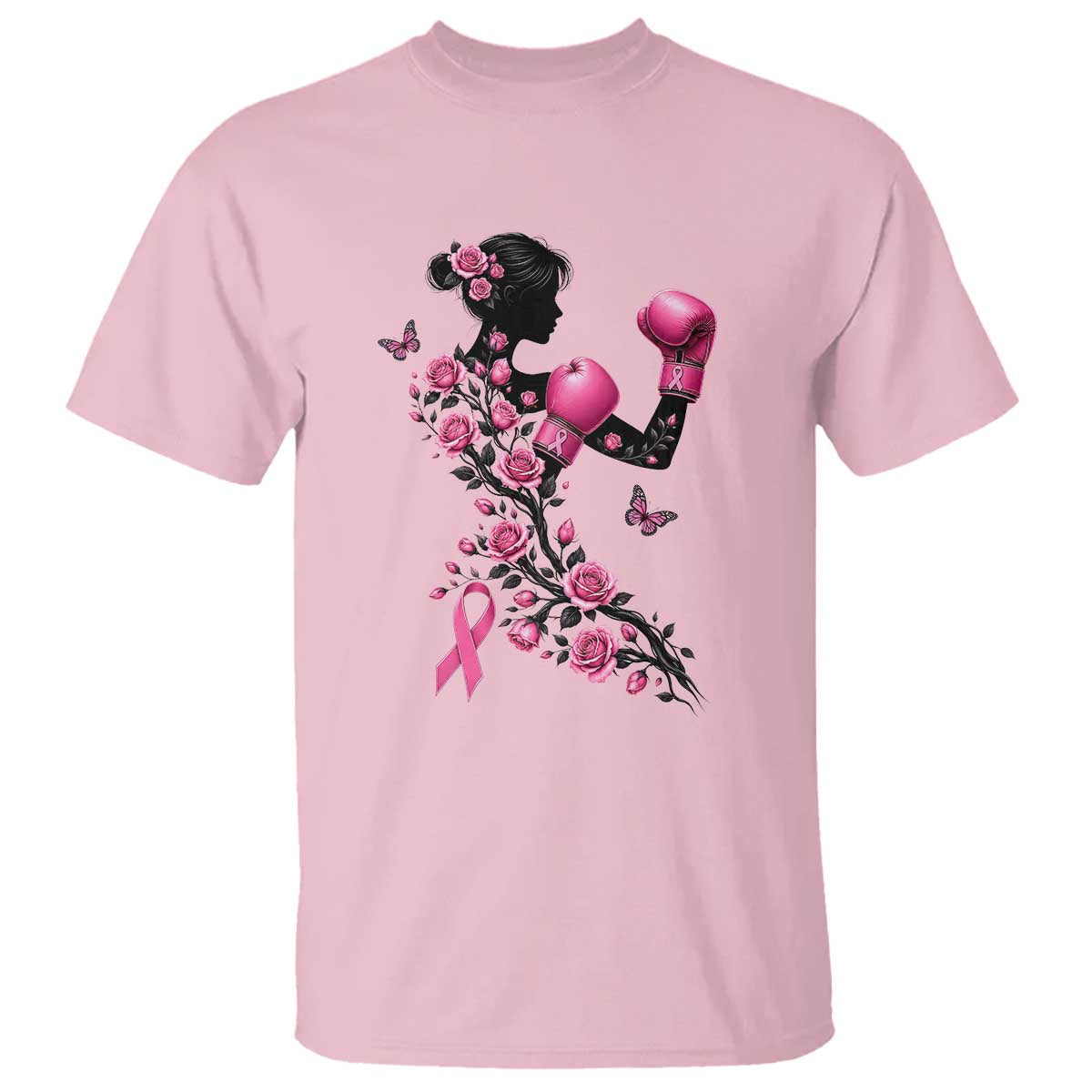 Breast Cancer Warrior T Shirt Pink Boxing Gloves Floral Ribbon Courage