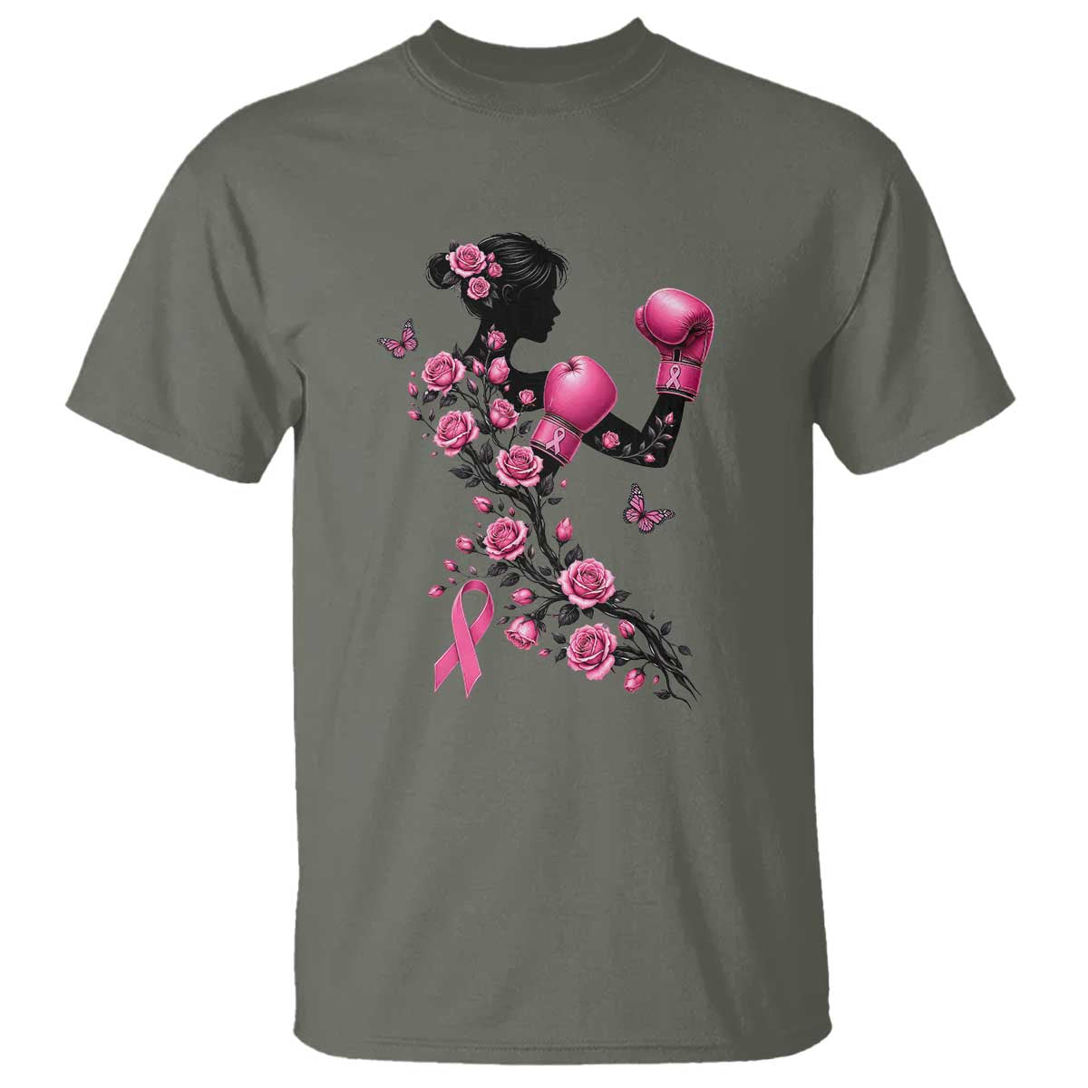 Breast Cancer Warrior T Shirt Pink Boxing Gloves Floral Ribbon Courage