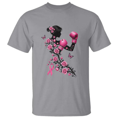 Breast Cancer Warrior T Shirt Pink Boxing Gloves Floral Ribbon Courage