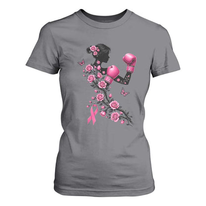 Breast Cancer Warrior T Shirt For Women Pink Boxing Gloves Floral Ribbon Courage