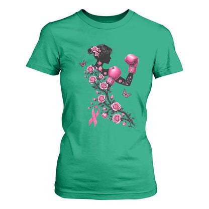 Breast Cancer Warrior T Shirt For Women Pink Boxing Gloves Floral Ribbon Courage