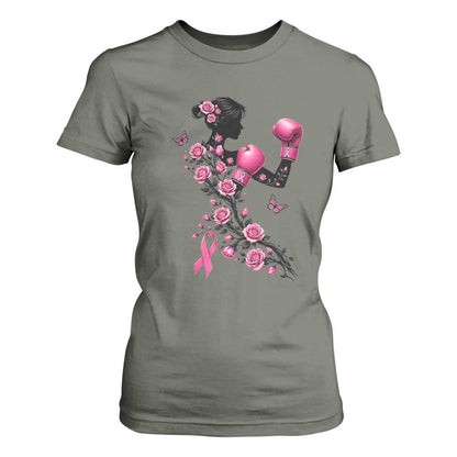 Breast Cancer Warrior T Shirt For Women Pink Boxing Gloves Floral Ribbon Courage