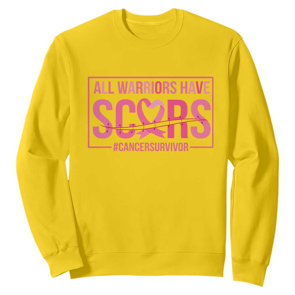 Breast Cancer Fighter Support Sweatshirt All Warriors Have Scars