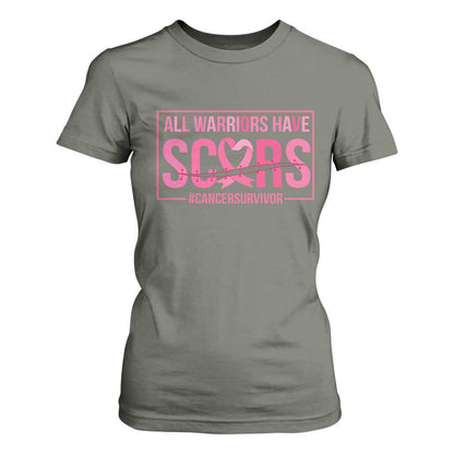 Breast Cancer Fighter Support T Shirt For Women All Warriors Have Scars