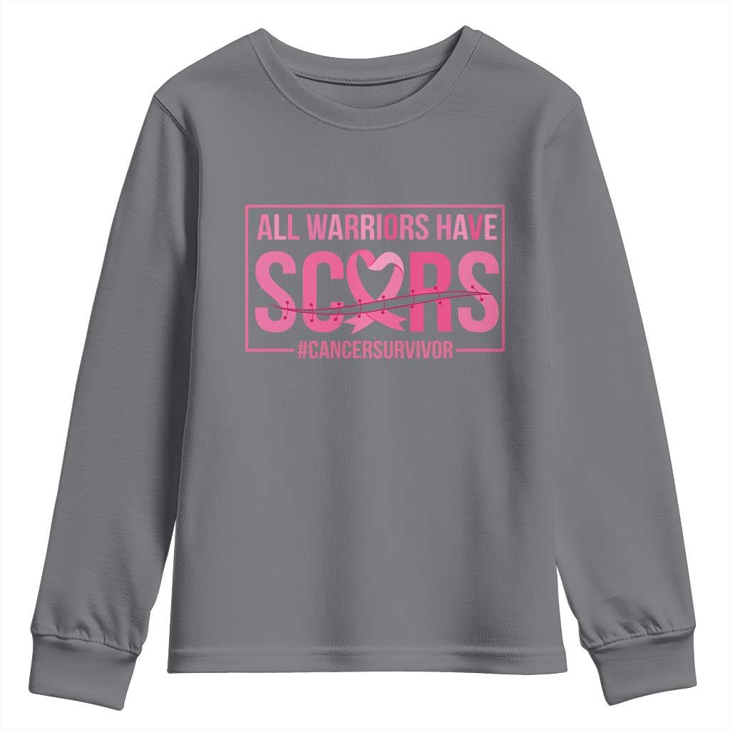 Breast Cancer Fighter Support Youth Sweatshirt All Warriors Have Scars