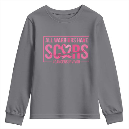 Breast Cancer Fighter Support Youth Sweatshirt All Warriors Have Scars